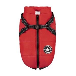 PawRoll Red Quilted Dog Jacket Harness Vest Fleece Lined Reflective 3XL